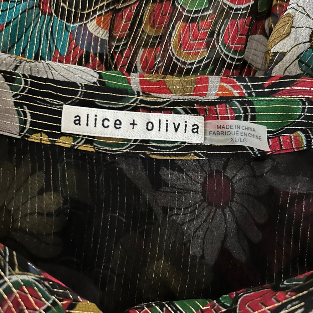 Alice + Olivia Silk Blend Floral Lurex Blouse Multicolor Sheer Metallic Size XL - Picture 4 of 5